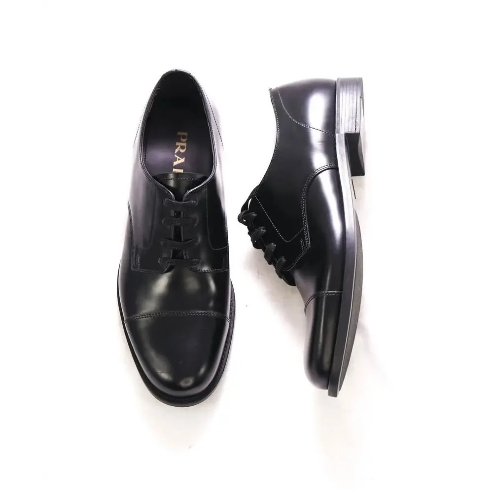 $980 PRADA - Brushed Leather Cap Toe Oxfords W Logo - 9 US (8 Prada)